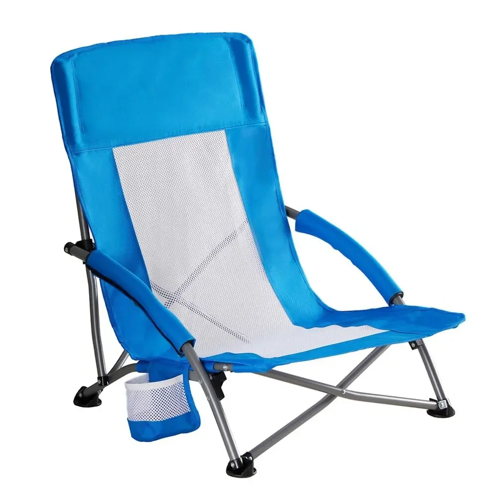 NEWBULIG Low Beach Chair Folding Camping Lawn Chair High Back Cup Holder Bag